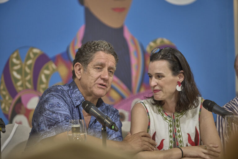 Pedro Casablanc e Irene Pardo en la presentación de la ficción sonora esta mañana