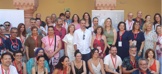 Representantes de SGAE, junto a profesionales, autores y organización de la Feria de Palma del Río